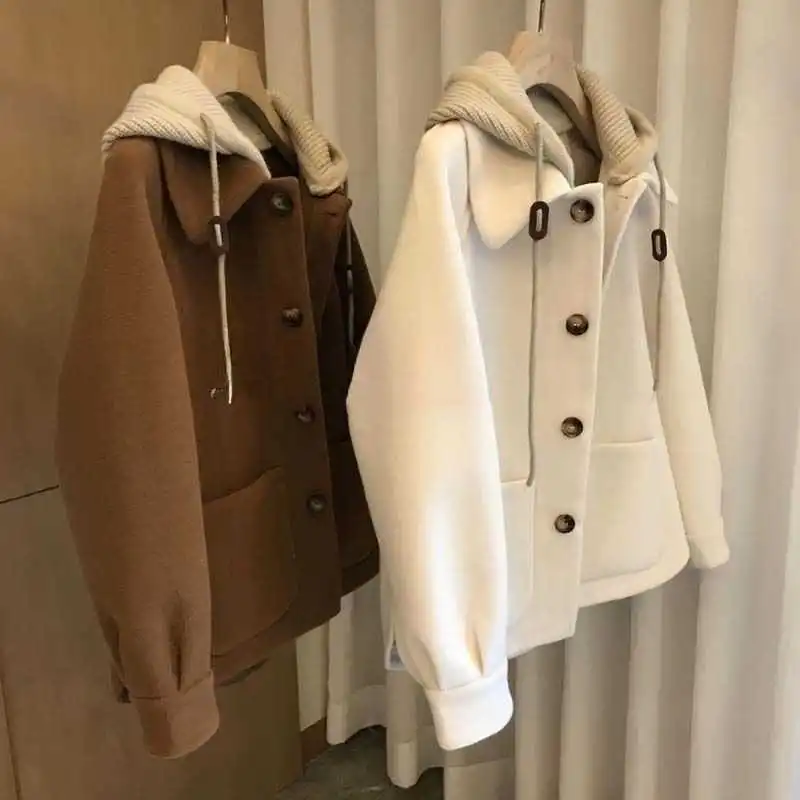 Wool Coat Peacoat - ผู้หญิงHoodedเสื้อขนสัตว์2025ฤดูใบไม้ร่วงฤดูหนาวใหม่หญิงPlusขนาดไขมันมม.เสื้อแจ็คเก็ตสั้นหนาคุณภาพสูงWoolen Overcoat
