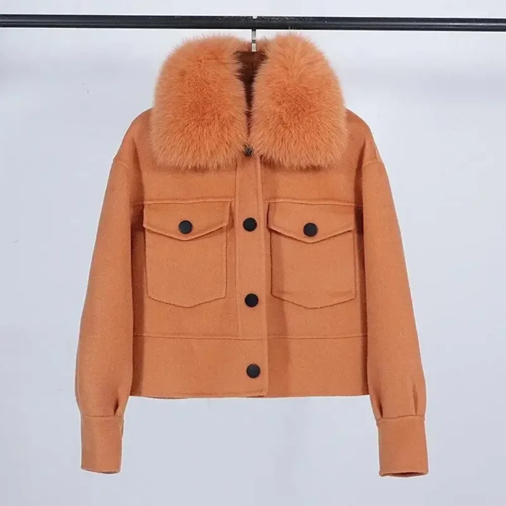 Wool Coat Peacoat - ขนสัตว์ผู้หญิงเสื้อขนสัตว์ฤดูใบไม้ร่วงฤดูหนาวใหม่ขนสุนัขจิ้งจอกจริง 10% แคชเมียร์ 90% ขนสัตว์ขนสัตว์สั้นสบายๆหลวมเสื้อขนสัตว์