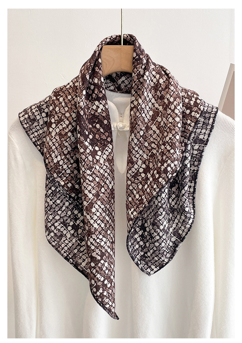 Wool Scarf Men - ผ้าพันคอขนสัตว์ 70% ไหม 30% สำหรับผู้หญิง ลายสก็อตสีน้ำตาลสไตล์วินเทจ