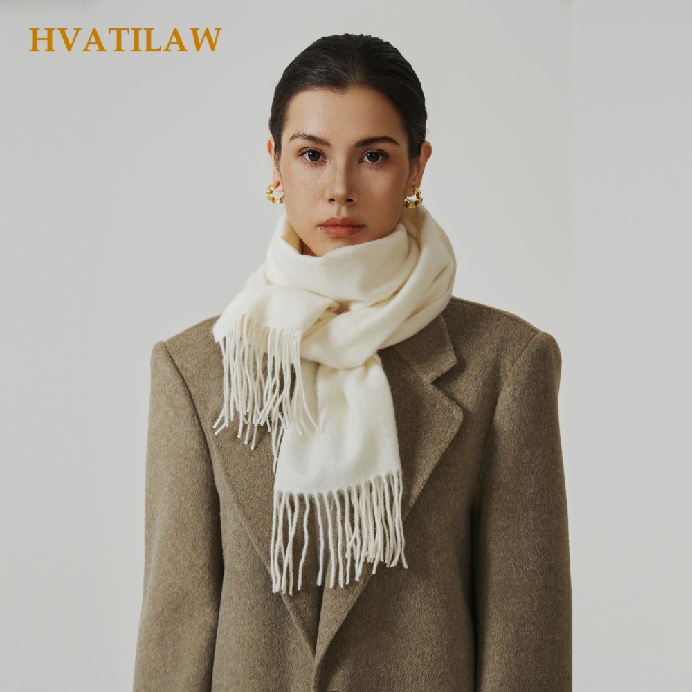 Wool Scarf Men - ผ้าพันคอขนสัตว์แท้ 100% สีพื้น สำหรับผู้หญิงและผู้ชาย ฤดูหนาว อุ่น