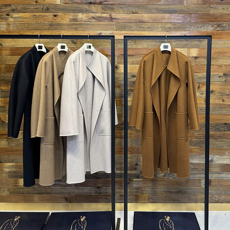 Wool Coat Peacoat - เสื้อโค้ทผู้หญิง Max New Water Ripple รุ่นยาวสำหรับฤดูใบไม้ร่วง/ฤดูหนาว
