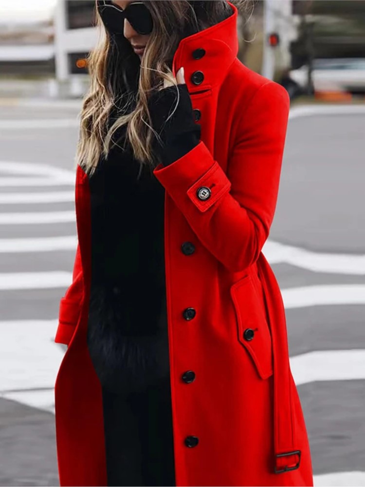 Wool Coat Peacoat - เสื้อโค้ทขนสัตว์สำหรับผู้หญิง รุ่นใหม่ เสื้อคลุมกันหนาวสำหรับฤดูใบไม้ร่วงและฤดูหนาว แจ็คเก็ตผู้หญิงแบบกระดุมแถวเดียว ปกพับได้ เสื้อผ้าผู้หญิงแบบยาว
