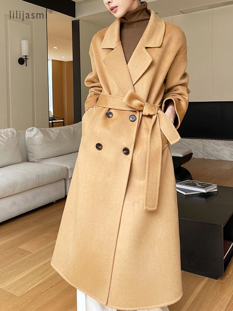 Wool Coat Peacoat - เสื้อโค้ทผ้าวูลคอพับไหล่ตกเสื้อโค้ทตัว100% ขนแกะทรงหลวมสองชั้นสำหรับฤดูใบไม้ร่วงฤดูหนาวแจ็คเก็ตเสื้อฝนหนา #24